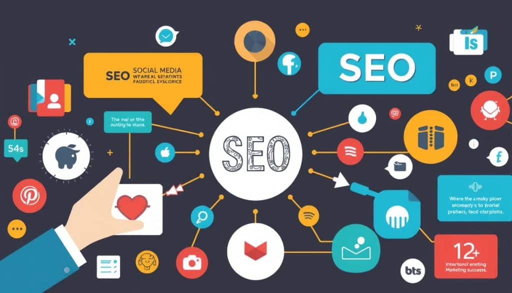 Generate an image representing the integration of social media and SEO strategies.