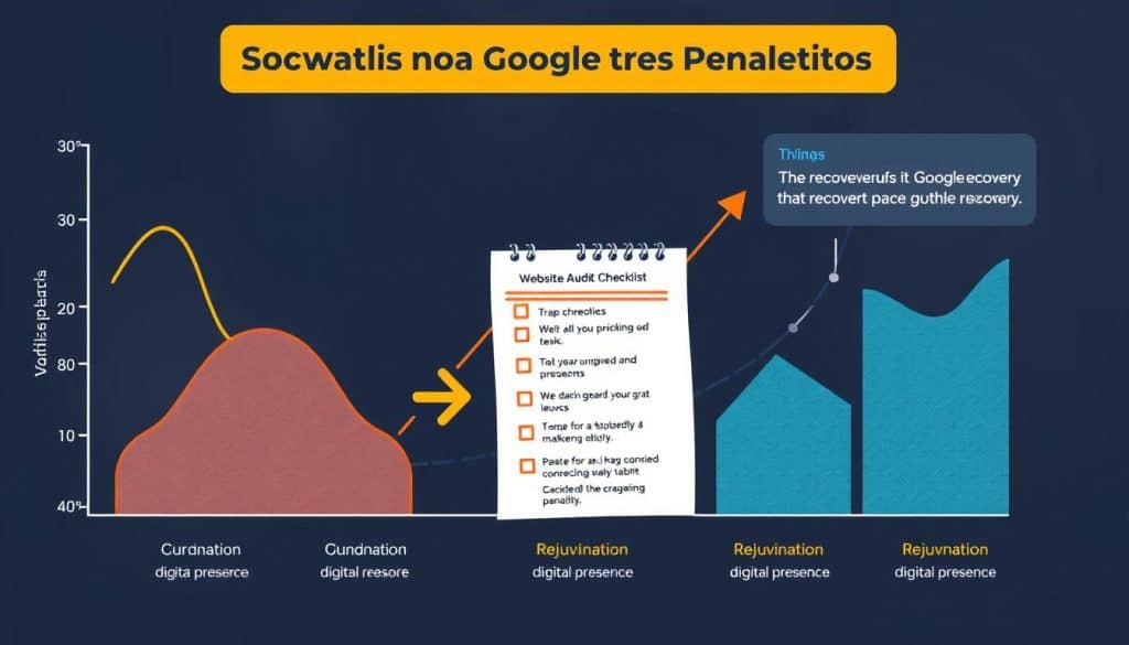 Generate an image representing the recovery process from Google penalties, such as a graph showing recovery or a website audit checklist. Generate an image representing the recovery process from Google penalties, such as a graph showing recovery or a website audit checklist.