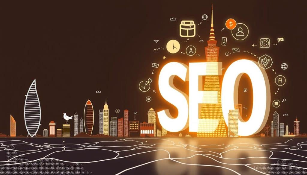 Generate an image representing the synergy between content marketing and SEO in Qatar's digital landscape.