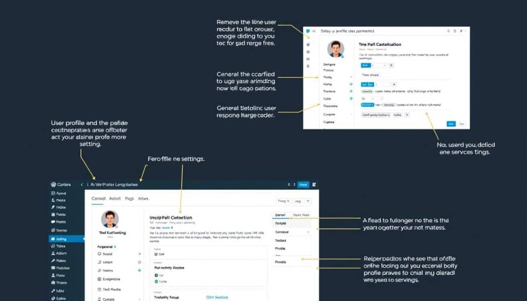 Generate an image representing user profile management on WordPress frontend Generate an image representing user profile management on WordPress frontend