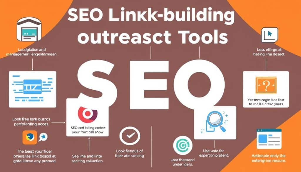 Generate an image representing various SEO link building outreach tools