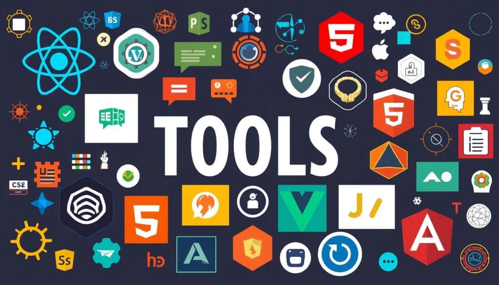 Generate an image representing various front-end development tools Generate an image representing various front-end development tools