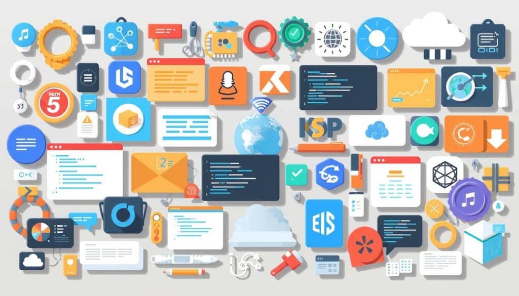 Generate an image representing various web development tools and resources