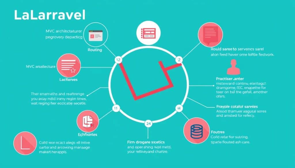 Generate an image showcasing Laravel's features in PHP web development.