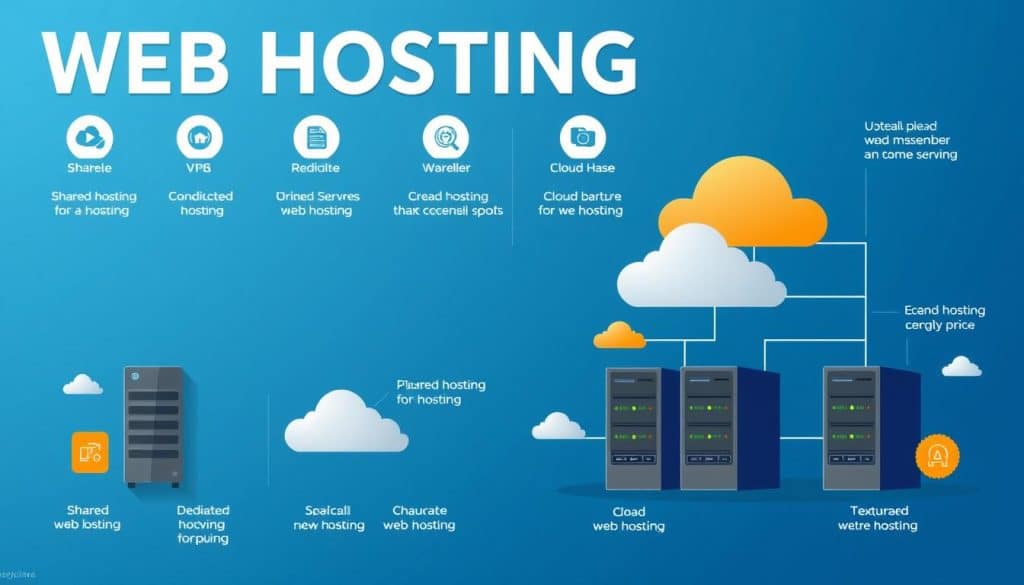 Generate an image showing different types of web hosting services