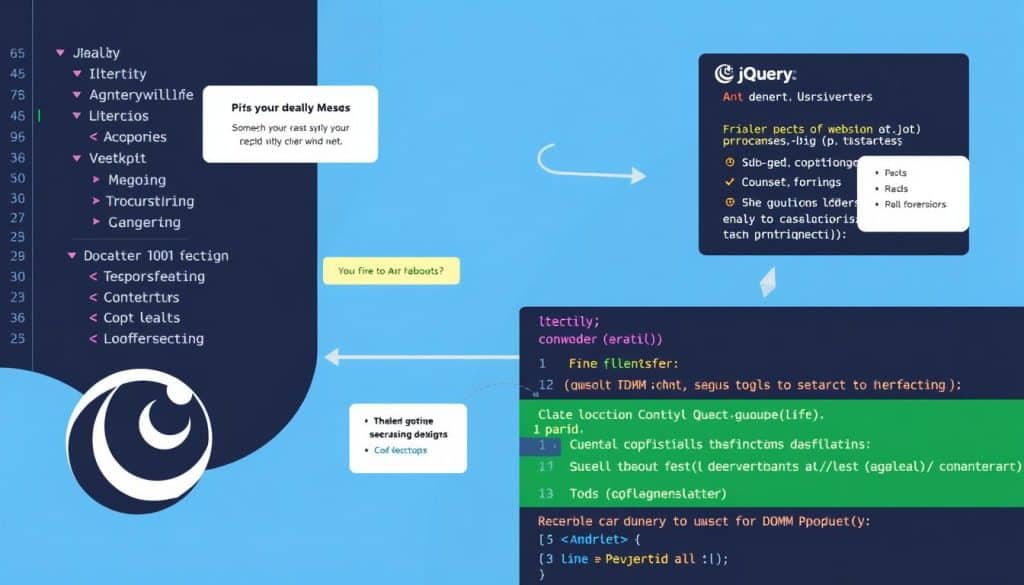 Generate an image showing jQuery in action, simplifying DOM manipulation