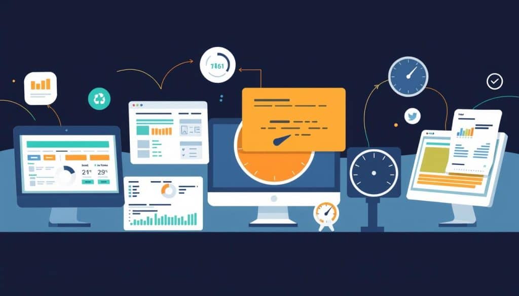 Generate an image showing website speed testing tools in action.