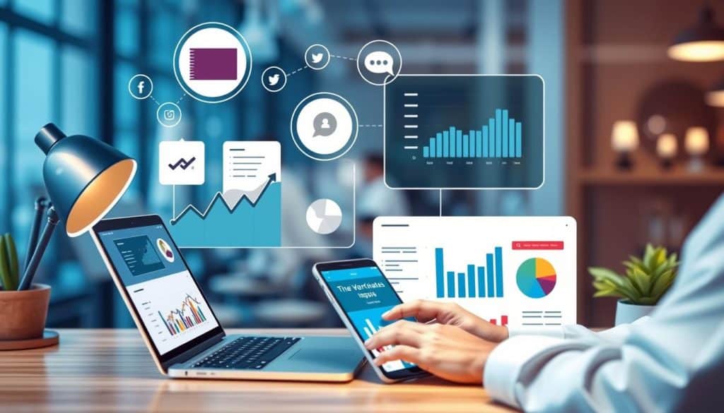 Generate image of a Qatar-based business utilizing paid social media campaigns to boost ROI Generate image of a Qatar-based business utilizing paid social media campaigns to boost ROI