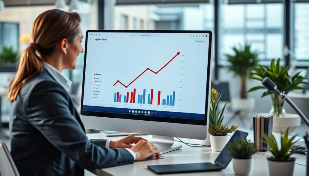 Generate image of a business professional using a lead generation tool on a computer Generate image of a business professional using a lead generation tool on a computer