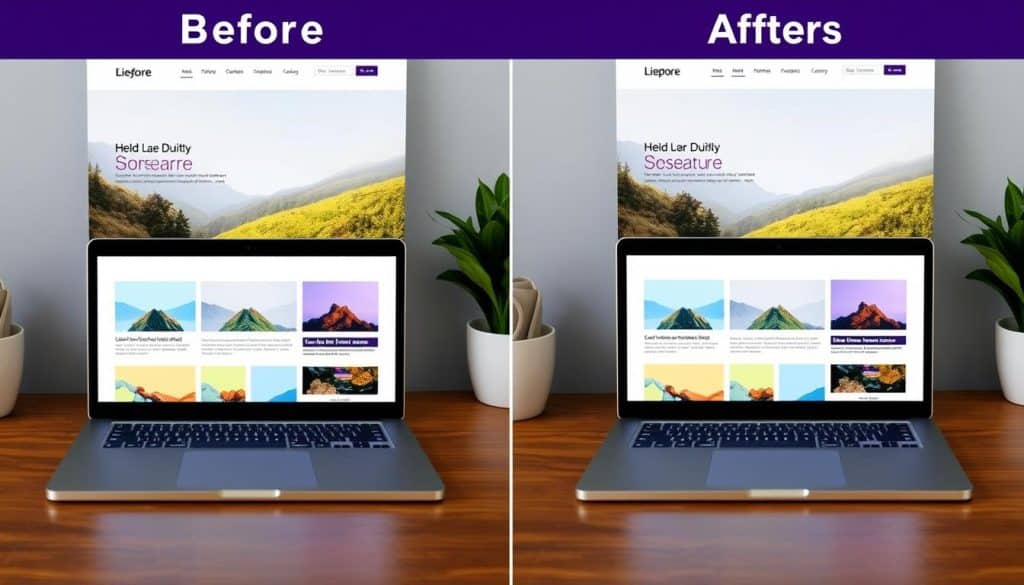 Image comparing a website design before and after using Bootstrap