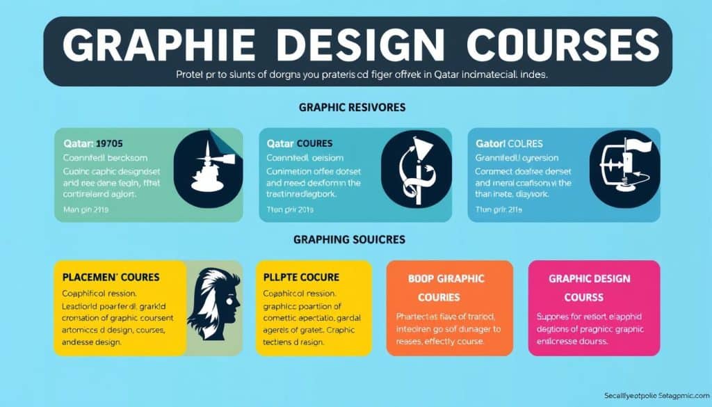 Image generation prompt: A graphic illustrating various graphic design courses available in Qatar Image generation prompt: A graphic illustrating various graphic design courses available in Qatar