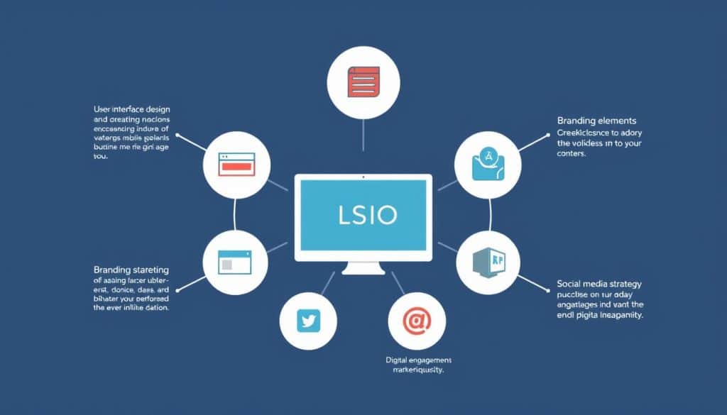 Image generation prompt for integrated web design and social media marketing plan