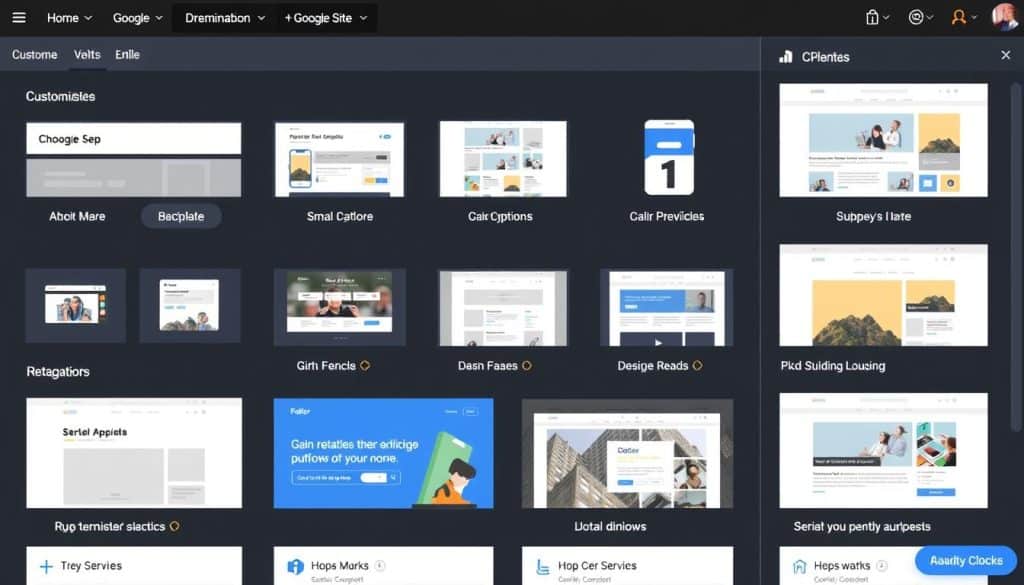 Image of a Google Site template customization interface