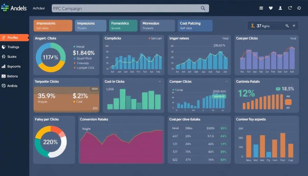 Image of a PPC campaign dashboard with various ad metrics
