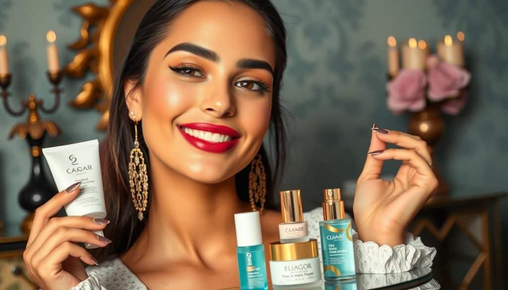 Image of a Qatari beauty influencer promoting skincare products