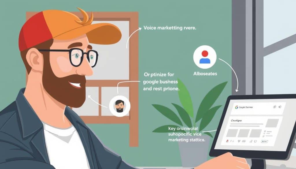 Image of a business owner optimizing their Google Business Profile for voice search