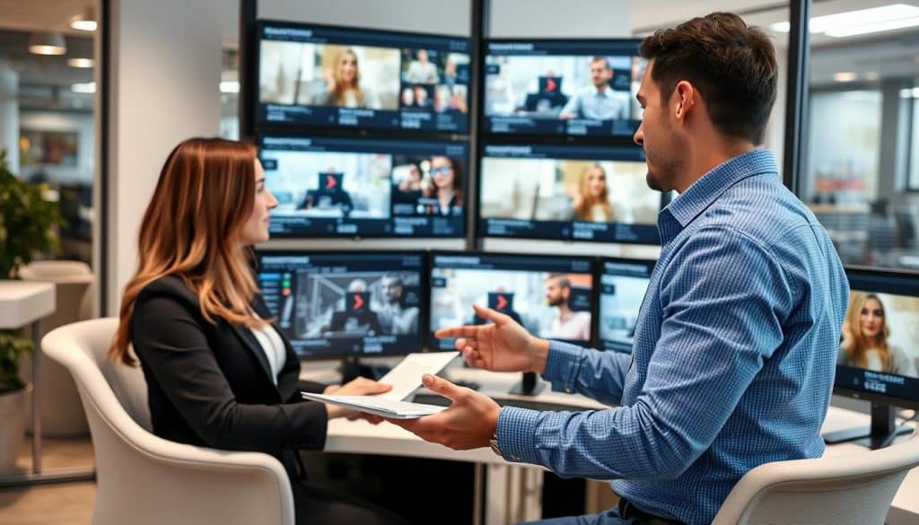 Image of a business professional reviewing video marketing service packages