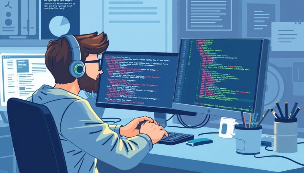 Image of a developer using a version control system on their computer