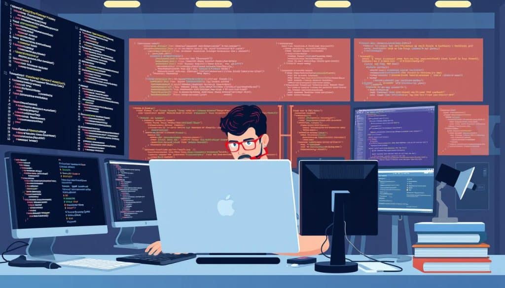 Image of a developer working on a large-scale JavaScript project with TypeScript