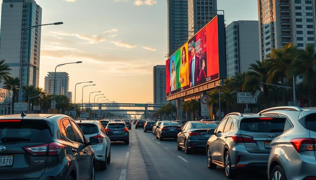 Image of a digital billboard on a busy highway