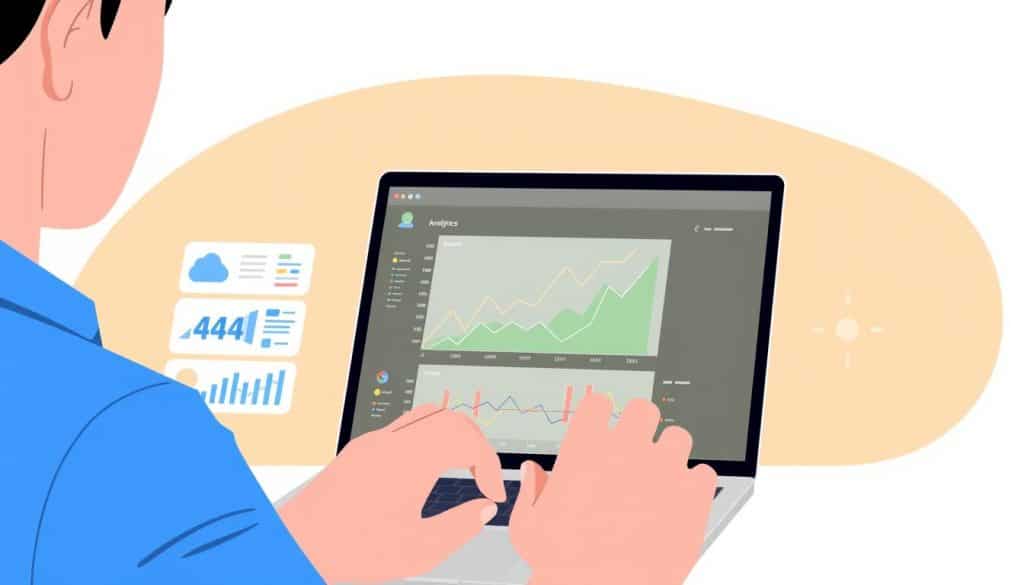 Image of a person analyzing social media platform statistics on a laptop