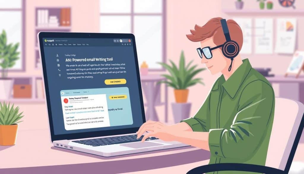 Image of a person using an AI email writer tool on a computer