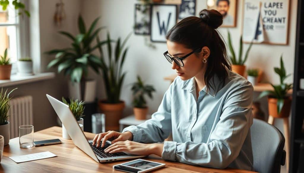 Image of a small business owner using social media on their laptop