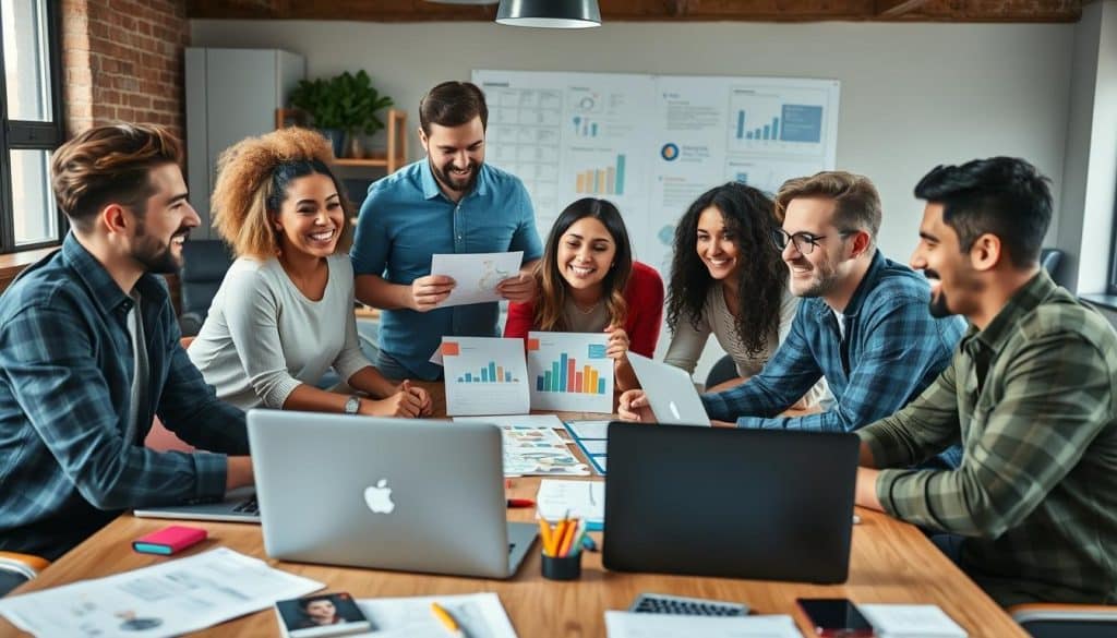 Image of a team collaborating on a social media strategy
