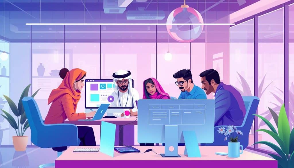Image of a team working on a web design project in Qatar