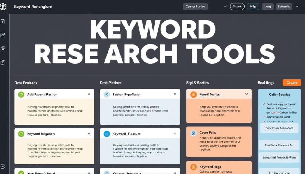 Image of various keyword research tools on a digital dashboard