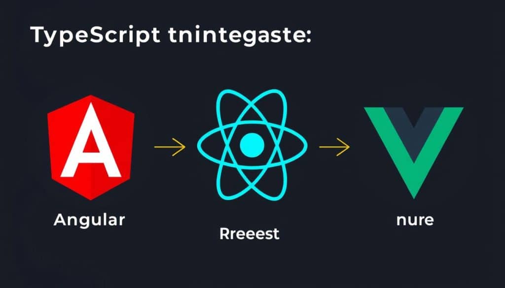 Image representing TypeScript integration with Angular, React, and Vue frameworks