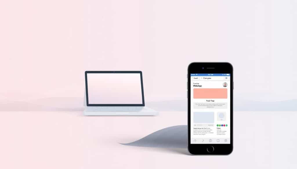 Prompt A serene, minimalist illustration depicting the cross-platform compatibility of the CRES Flutter framework. In the foreground, a smooth, fluid mobile device displays a responsive web app interface. In the middle ground, a stylized laptop and tablet seamlessly synchronize with the mobile device, showcasing the multi-device integration of CRES Flutter. The background features a soft, gradient-based landscape, conveying the platform-agnostic nature of the framework. The overall scene radiates a sense of harmony, efficiency, and the power of CRES Flutter to deliver consistent, high-quality user experiences across devices.