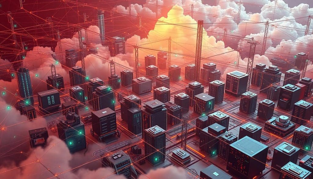 Prompt A sprawling, interconnected web of CRES web applications, scaling effortlessly to handle increasing user demands and data volumes. In the foreground, a sleek user interface with smooth animations and intuitive controls. In the middle ground, a network of servers and databases, working in harmony to process transactions and deliver content. In the background, a towering cloud infrastructure, providing limitless computing power and storage. The scene is bathed in a warm, golden glow, conveying a sense of stability, reliability, and high performance. The overall atmosphere is one of seamless digital transformation, where technology and user experience come together to drive innovation.