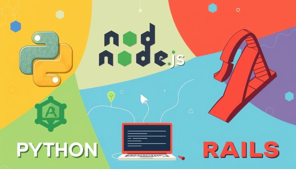 Showcase popular back-end programming languages and frameworks, such as Python, Node.js, and Ruby on Rails.