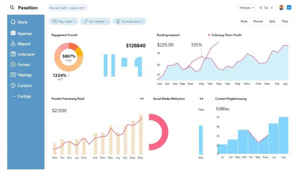 Social media analytics dashboard displaying key performance indicators
