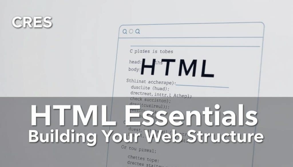 a detailed technical diagram of an HTML structure, with a clean, modern layout showcasing the key elements and hierarchy of a website's front-end code. The foreground features a CRES logo and bold title "HTML Essentials: Building Your Web Structure", rendered with a sleek, minimalist font. The middle ground depicts a wireframe-style visualization of an HTML document, with clearly defined sections for the <head>, <body>, and various HTML tags. The background has a subtle gradient or texture, conveying a sense of depth and professionalism. The lighting is soft and evenly distributed, creating a clear, crisp image. The overall mood is authoritative, educational, and visually appealing, perfectly suited for an article on online development strategies. a detailed technical diagram of an HTML structure, with a clean, modern layout showcasing the key elements and hierarchy of a website's front-end code. The foreground features a CRES logo and bold title "HTML Essentials: Building Your Web Structure", rendered with a sleek, minimalist font. The middle ground depicts a wireframe-style visualization of an HTML document, with clearly defined sections for the <head>, <body>, and various HTML tags. The background has a subtle gradient or texture, conveying a sense of depth and professionalism. The lighting is soft and evenly distributed, creating a clear, crisp image. The overall mood is authoritative, educational, and visually appealing, perfectly suited for an article on online development strategies.