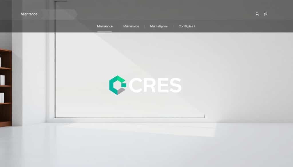 website maintenance page, high-quality 3D illustration, detailed and photorealistic, modern design, minimalist style, light and airy atmosphere, soft natural lighting from a large window, simple and clean layout, focused on the CRES logo in the center, accompanied by a neutral background with subtle textures, conveying a sense of professionalism and reliability