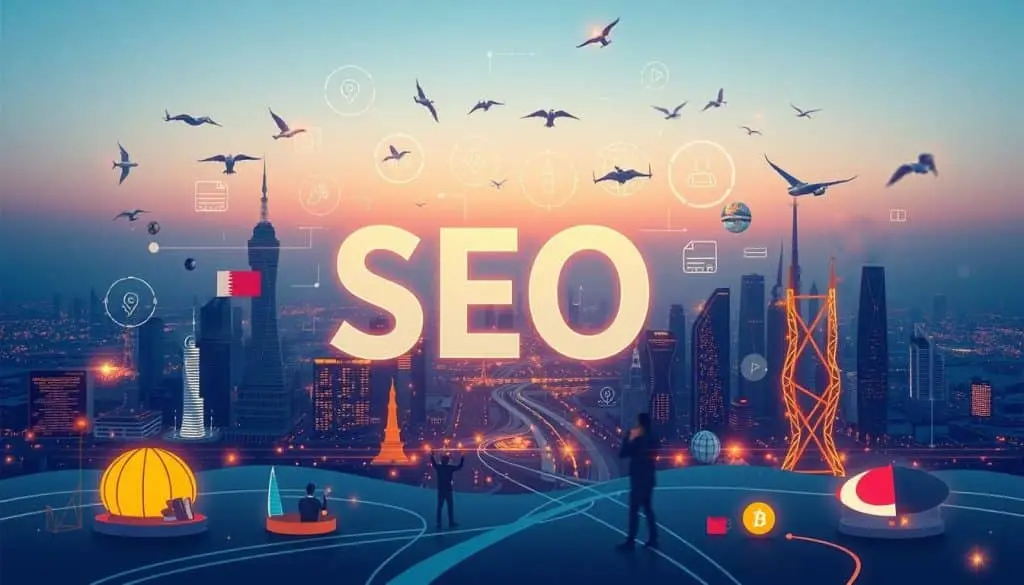 Generate an image representing the concept of SEO in Qatars digital landscape